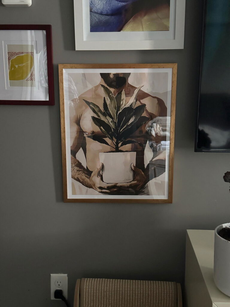Tend art print by Brenden Sanborn hanging in a collector's home