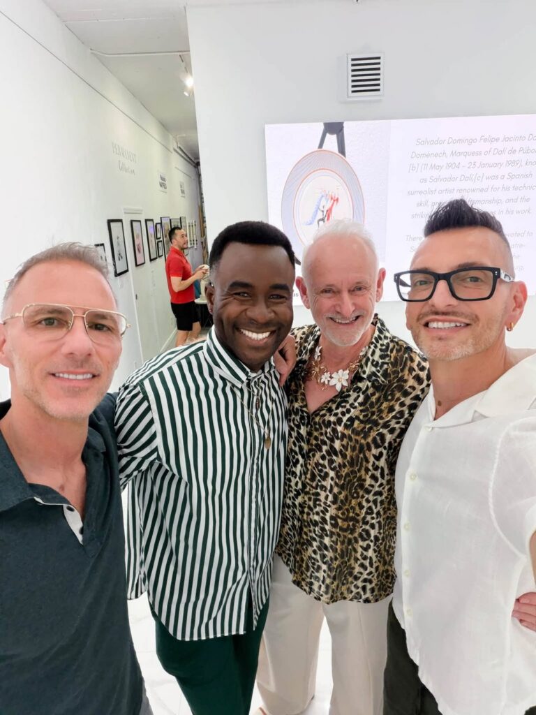 Brenden Sanborn with friends at The Collector's Secret opening night at Space Untitled Art Gallery